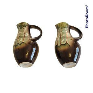 Set of Two Nippon Yoko Boeki Co Painted Lake Scene Pitcher / Vase